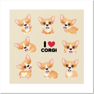 cute little corgi with watercolor collection tshirt Posters and Art